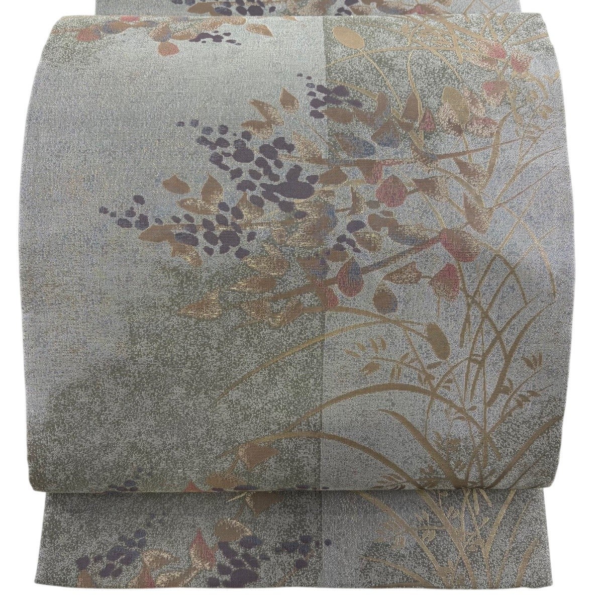 袋帯 秀品 丸文 花鳥 箔 灰色 全通 正絹｜中古・古着・リサイクル着物