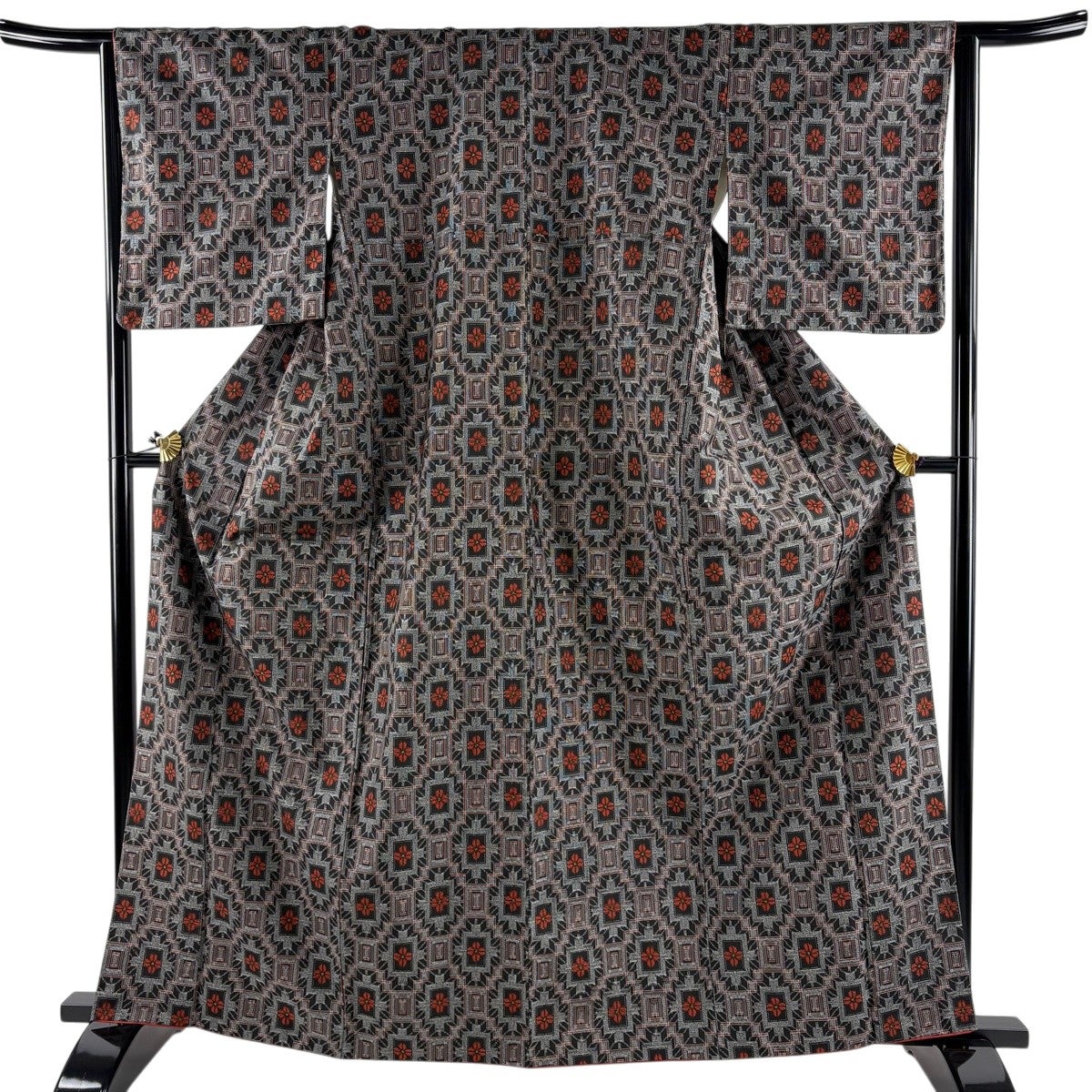 美品】 紬 身丈163.5cm 裄丈64cm M 袷 白川貞夫 本しぼ柿渋染め 落款
