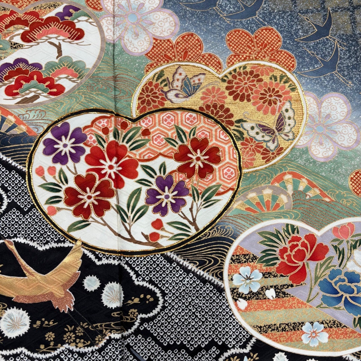 振袖 身丈165cm 裄丈65cm 正絹 名品 【中古】 振袖 身丈165cm 裄丈64cm M 袷 総絞り 赤黒 正絹 秀品｜中古・古着