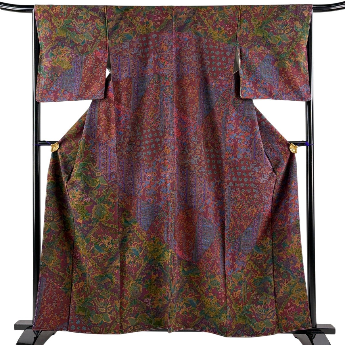 美品】 小紋 身丈156.5cm 裄丈65.5cm M 袷 前田仁仙 落款あり 草花 段