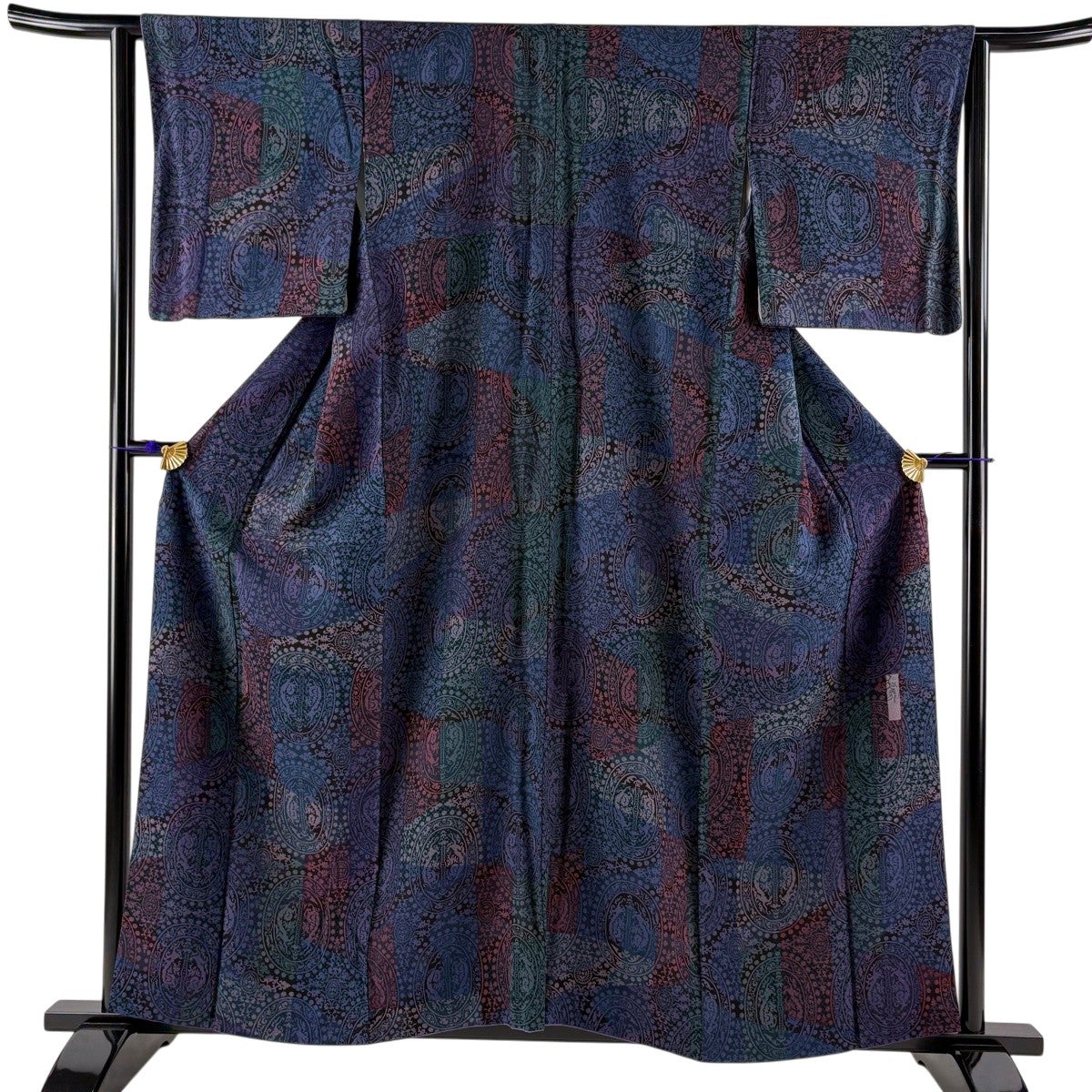 美品】 小紋 身丈158.5cm 裄丈63cm S 袷 前田仁仙 落款あり 連珠文 花