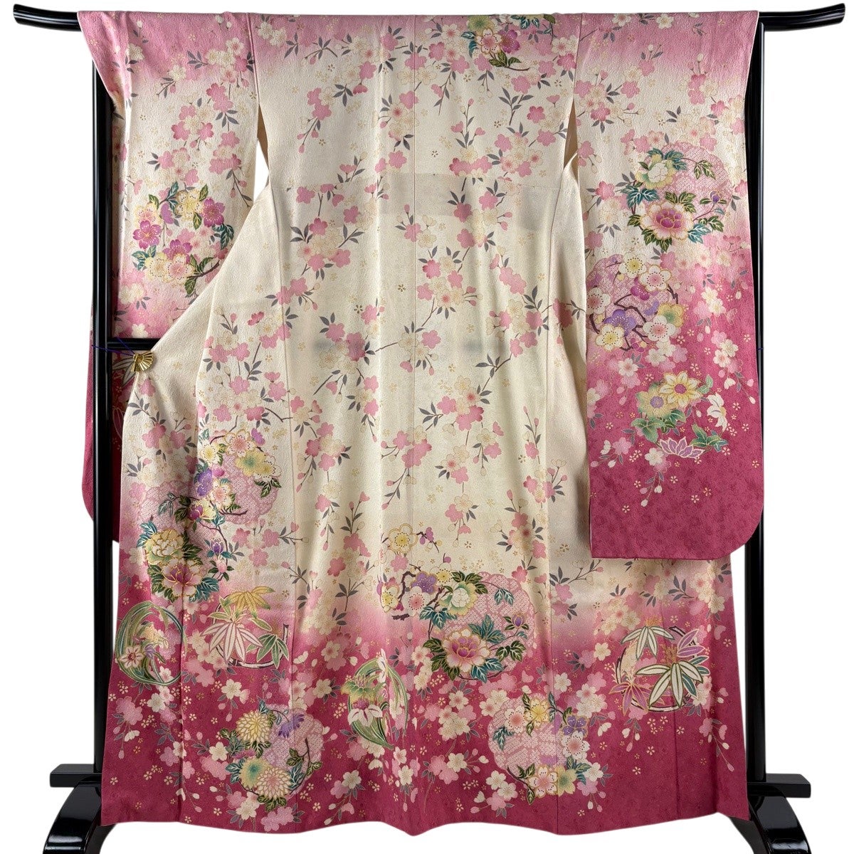 振袖 身丈166.5cm 裄丈68cm L 袷 花丸文 枝垂れ桜 金通し 金彩