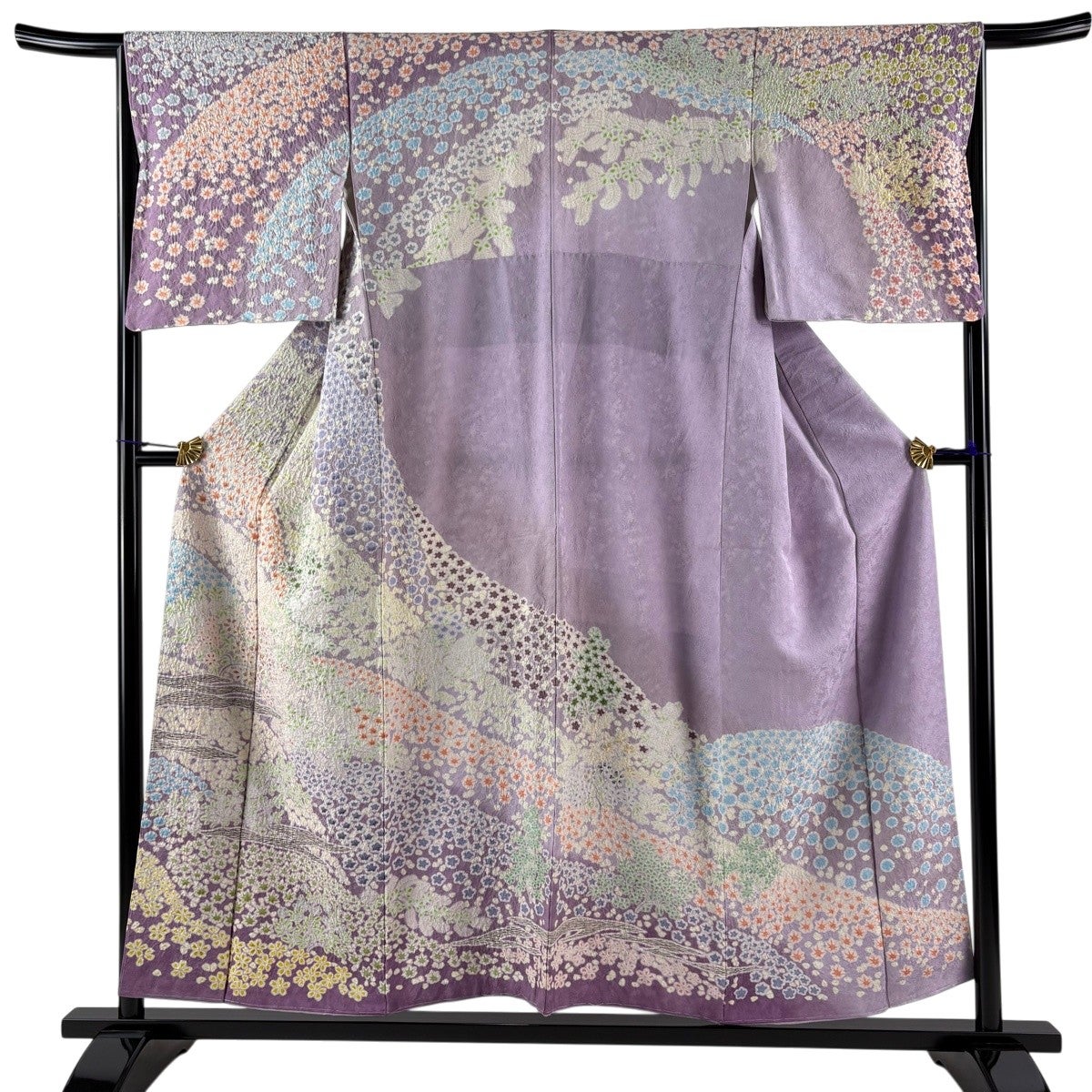 最終価格】 70%OFF 訪問着 身丈156cm 裄丈66cm M 袷 草花 銀通し 金糸