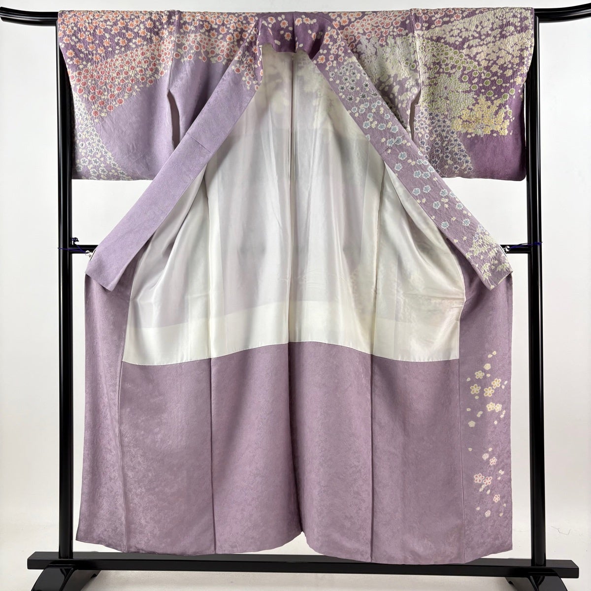 最終価格】 70%OFF 訪問着 身丈156cm 裄丈66cm M 袷 草花 銀通し 金糸