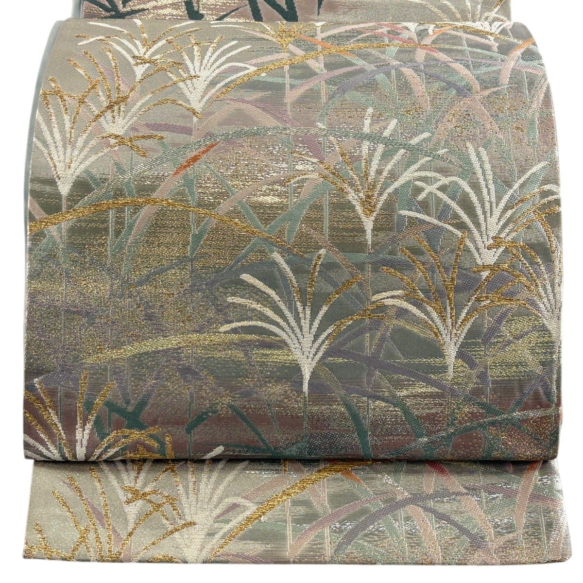 美品】 袋帯 秀品 鈴乃屋 扇 草花 金糸 箔 墨色 六通 正絹|中古・古着 美品】 袋帯 秀品 鈴乃屋 扇 草花 金糸 箔 墨色 六通 正絹|中古・古着
