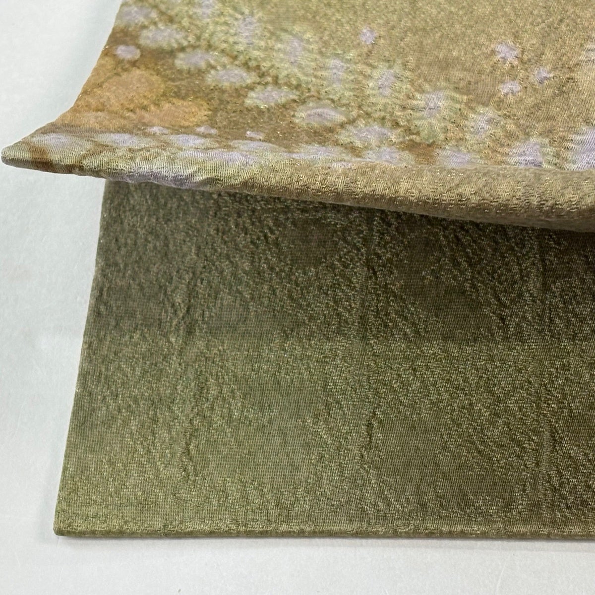 美品】 袋帯 逸品 初代 久保田一竹 落款あり 辻が花 銀糸 茶緑色