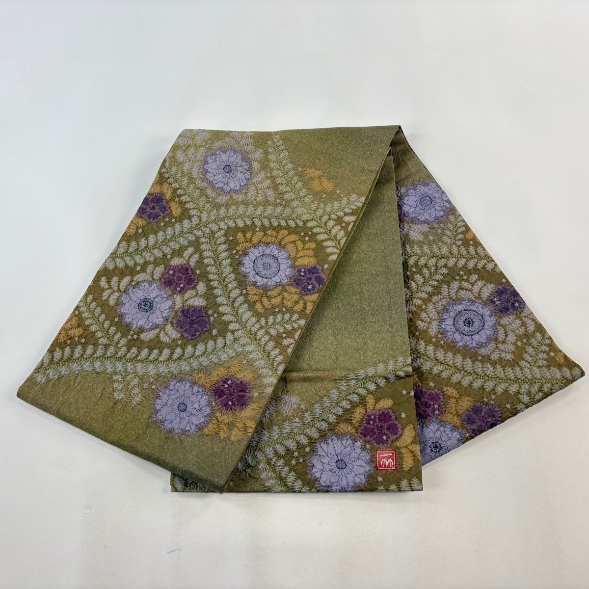 美品】 袋帯 逸品 初代 久保田一竹 落款あり 辻が花 銀糸 茶緑色