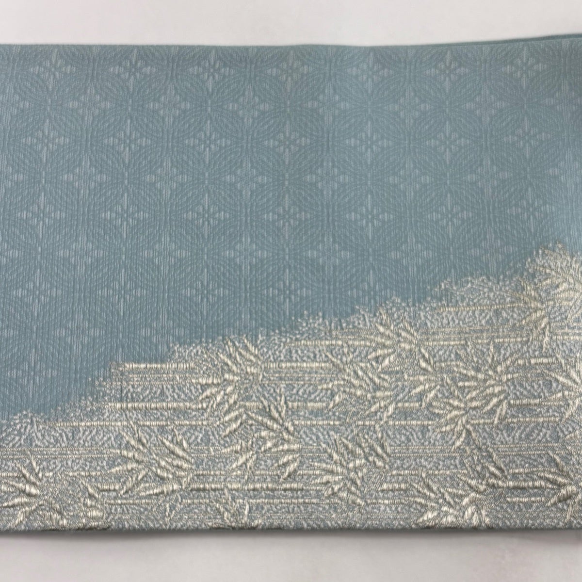 袋帯 名品 夏帯 絽 竹 七宝 銀糸 水色 六通 正絹｜中古・古着