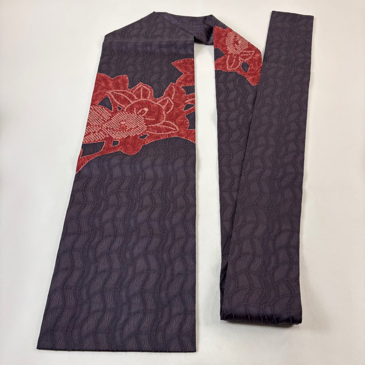 美品】 名古屋帯 秀品 花 幾何学模様 絞り 灰紫 正絹｜中古・古着