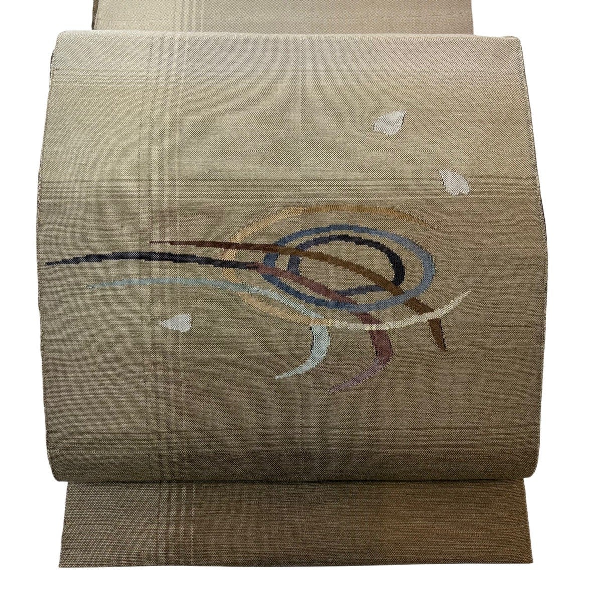 美品】 名古屋帯 秀品 紬地 八寸名古屋帯 松葉仕立て 花びら 波紋 薄茶