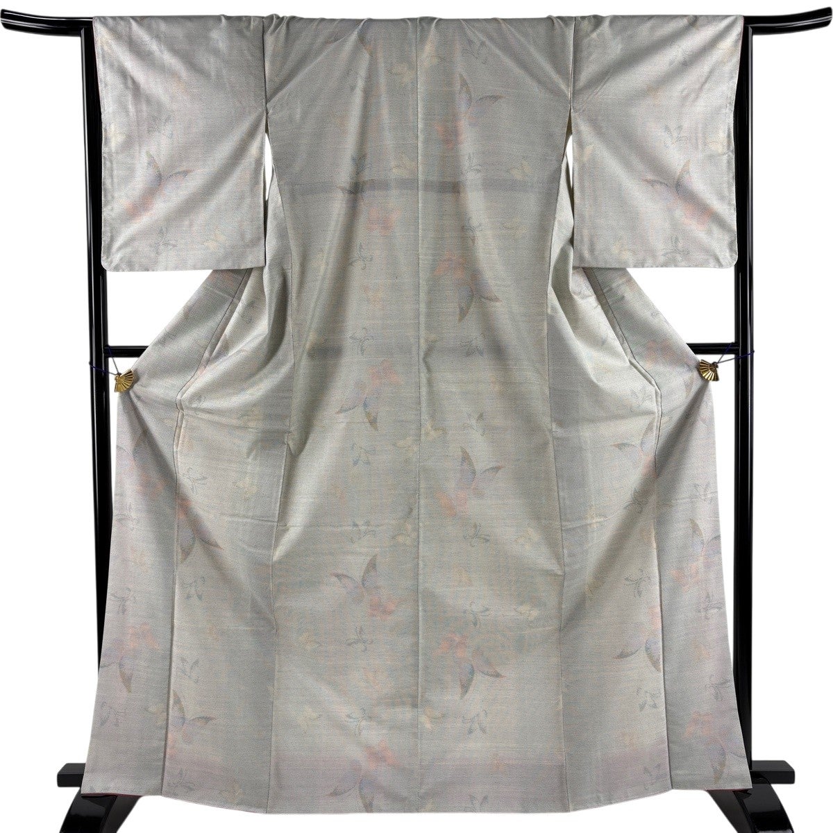 紬 身丈167cm 裄丈65.5cm M 袷 蝶 灰色 正絹 秀品｜中古・古着