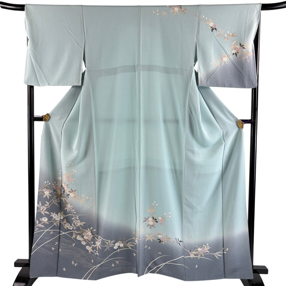 訪問着 身丈163cm 裄丈68cm L 袷 落款あり 桜 菊 染め分け ぼかし 水色