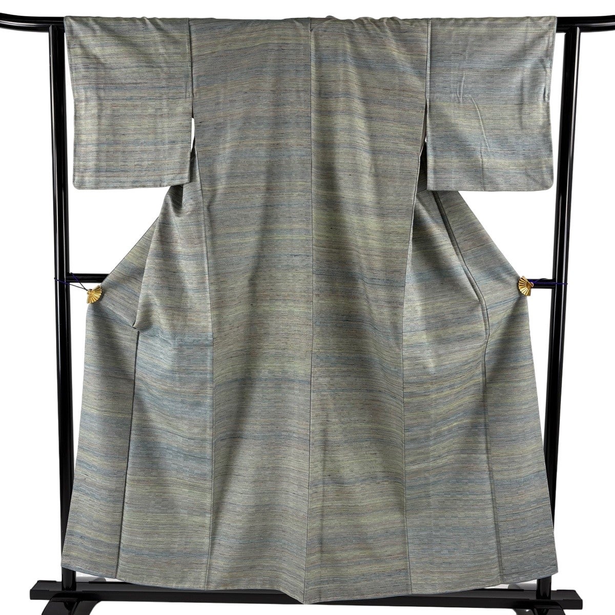 大島紬 逸品 証紙 純泥染 縦縞模様 墨色 袷 身丈156.5cm 裄丈65.5cm M