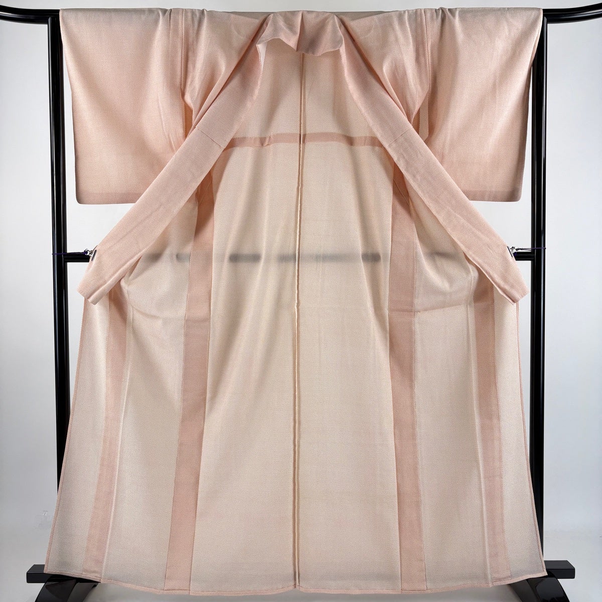 美品】 紬 身丈163cm 裄丈65cm M 単衣 絣柄 サーモンピンク 正絹 秀品