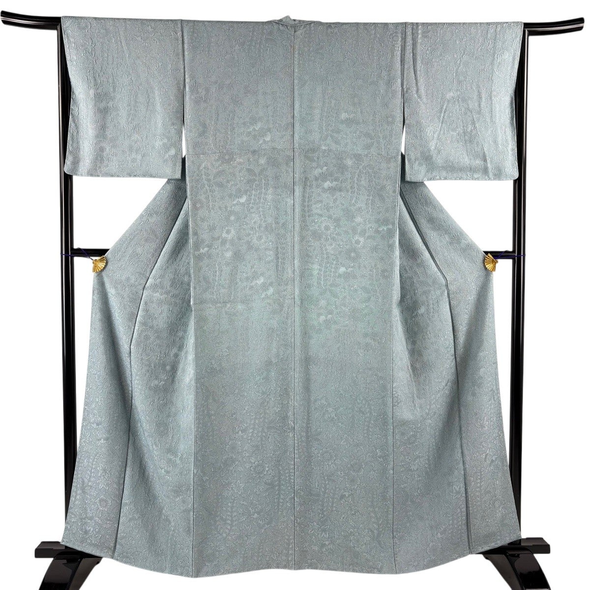 美品】 小紋 身丈150.5cm 裄丈63cm S 袷 縞 青灰色 正絹 秀品｜中古