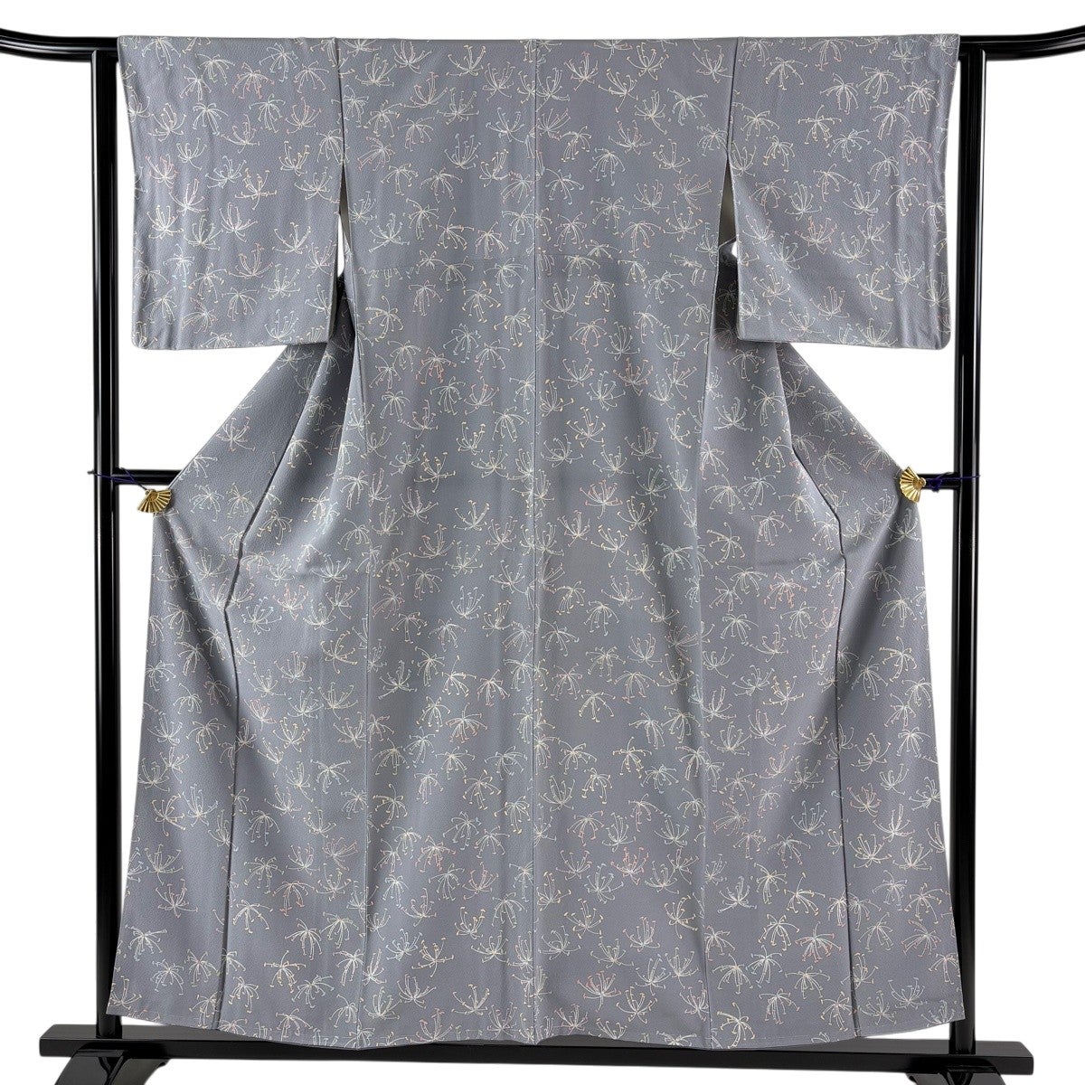 紬 身丈157.5cm 裄丈61.5cm S 袷 花 幾何学 墨色 正絹 秀品｜中古
