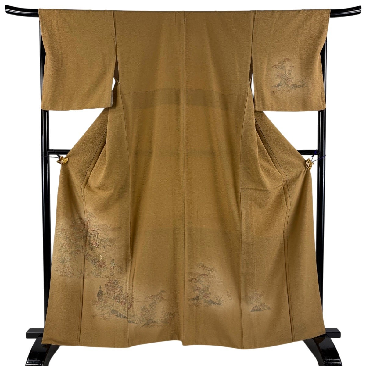 付下げ 身丈167cm 裄丈69cm L 袷 枝梅 金銀彩 焦茶色 正絹 秀品｜中古