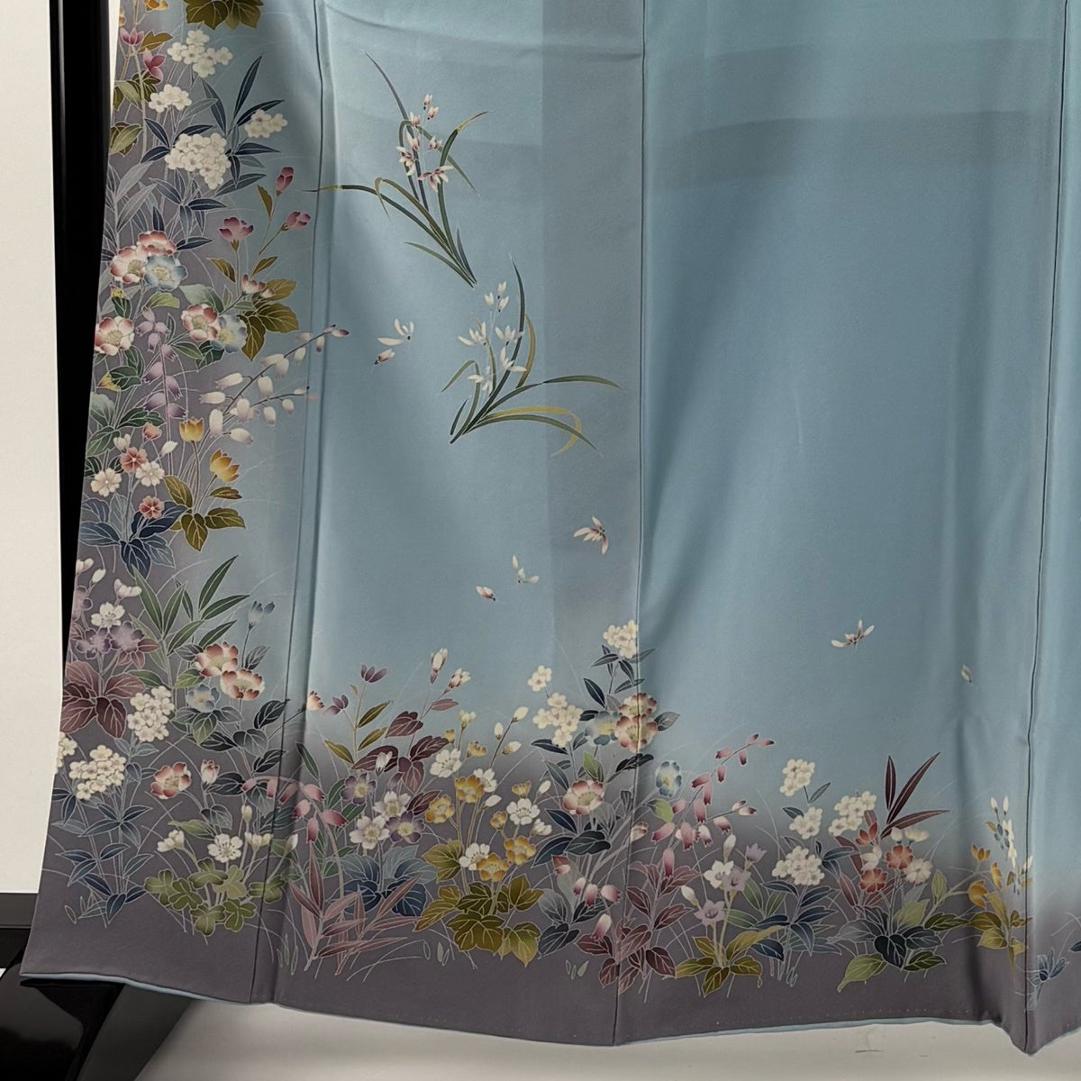 訪問着 身丈163cm 裄丈68.5cm L 袷 落款あり 草花 染め分け ぼかし