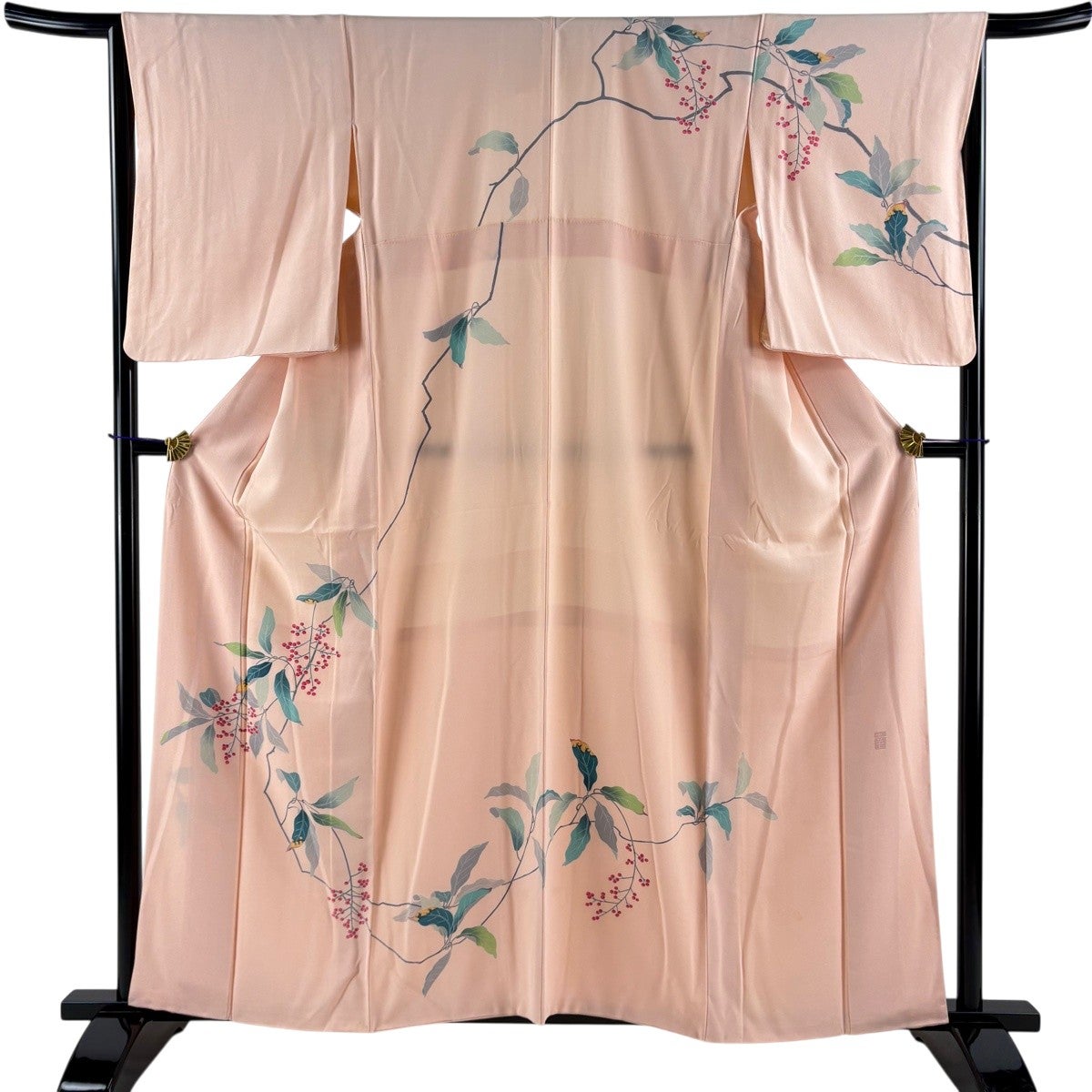 ★専用★訪問着 紗 夏 クリーム系　身丈159.5cm 裄丈64cm 正絹 訪問着 身丈159.5cm 裄丈64.5cm M 袷 落款あり 葉と実 サーモンピンク