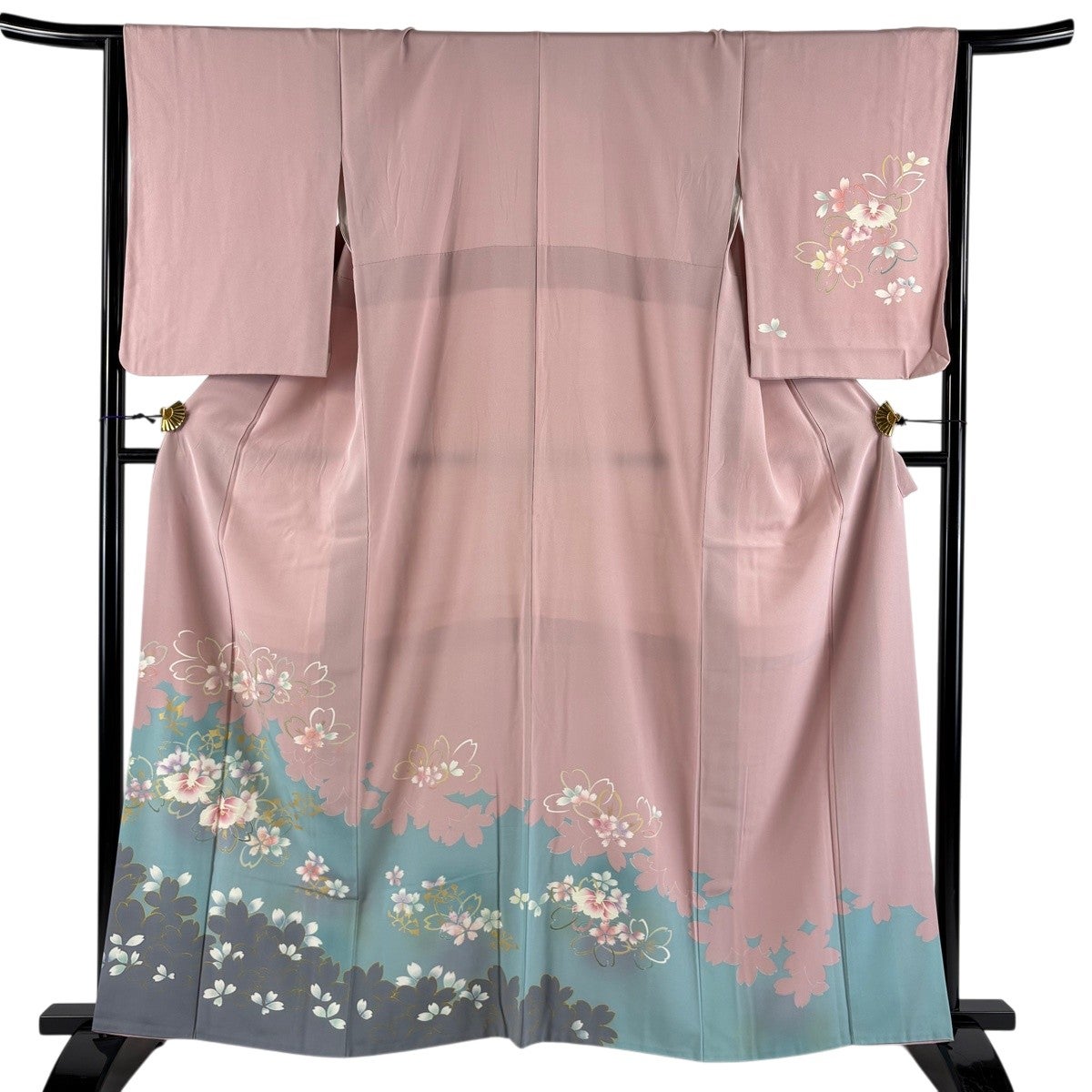 付下げ 身丈156cm 裄丈64cm M 袷 若松 桜 金彩 ピンク 正絹 秀品｜中古