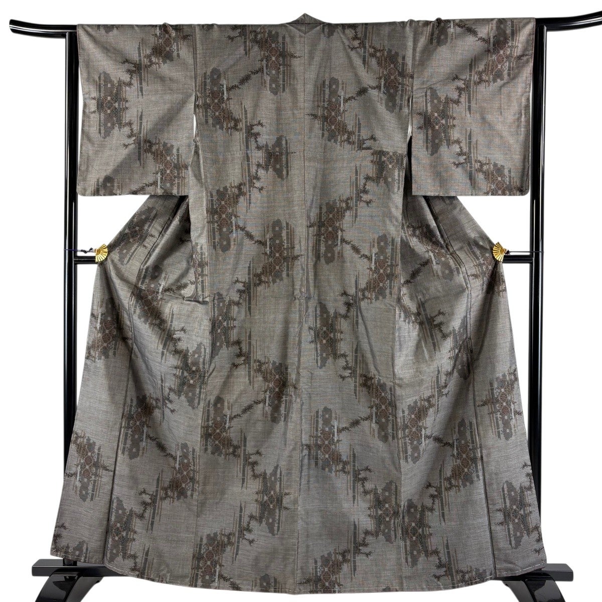 70%OFF 紬 身丈163cm 裄丈64cm M 袷 蜀江文 縞 灰茶 正絹 秀品 K70