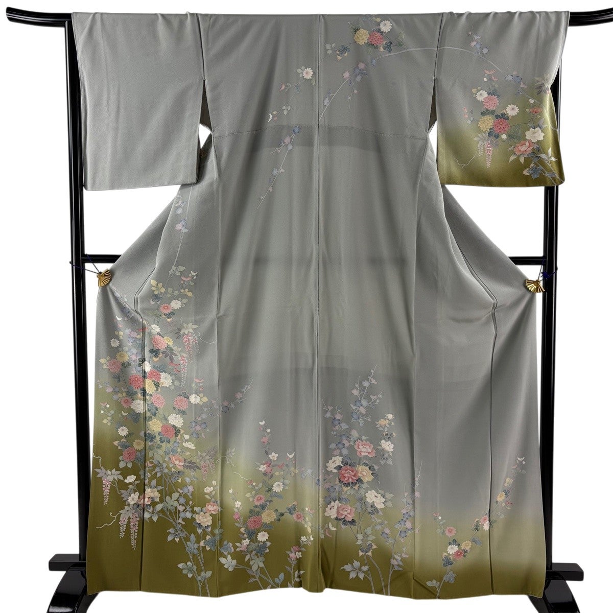 訪問着 身丈160.5cm 裄丈66.5cm M 袷 落款あり 菊 草花 染め分け