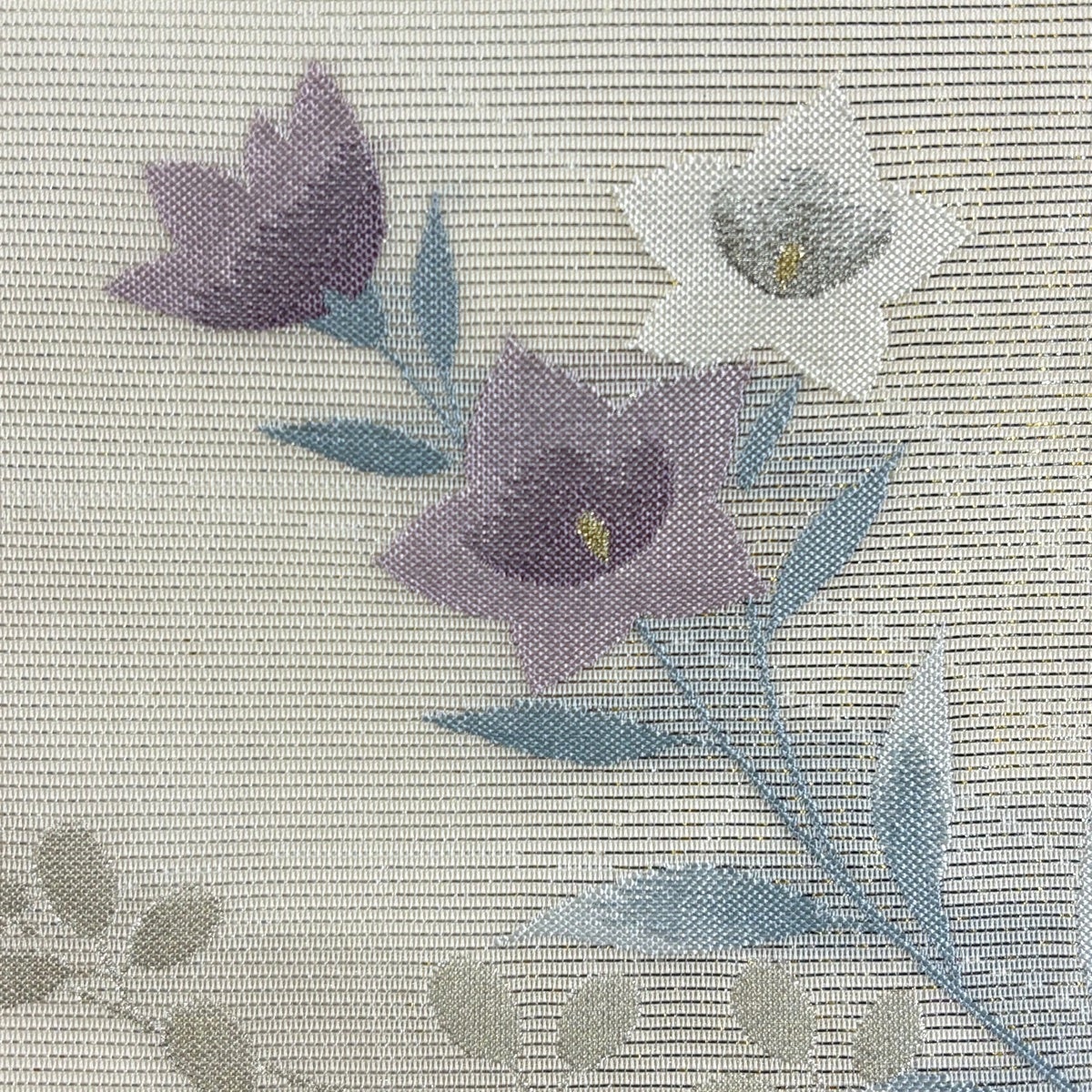 名古屋帯 秀品 夏帯 絽 桔梗 萩 金銀糸 箔 クリーム 正絹｜中古・古着