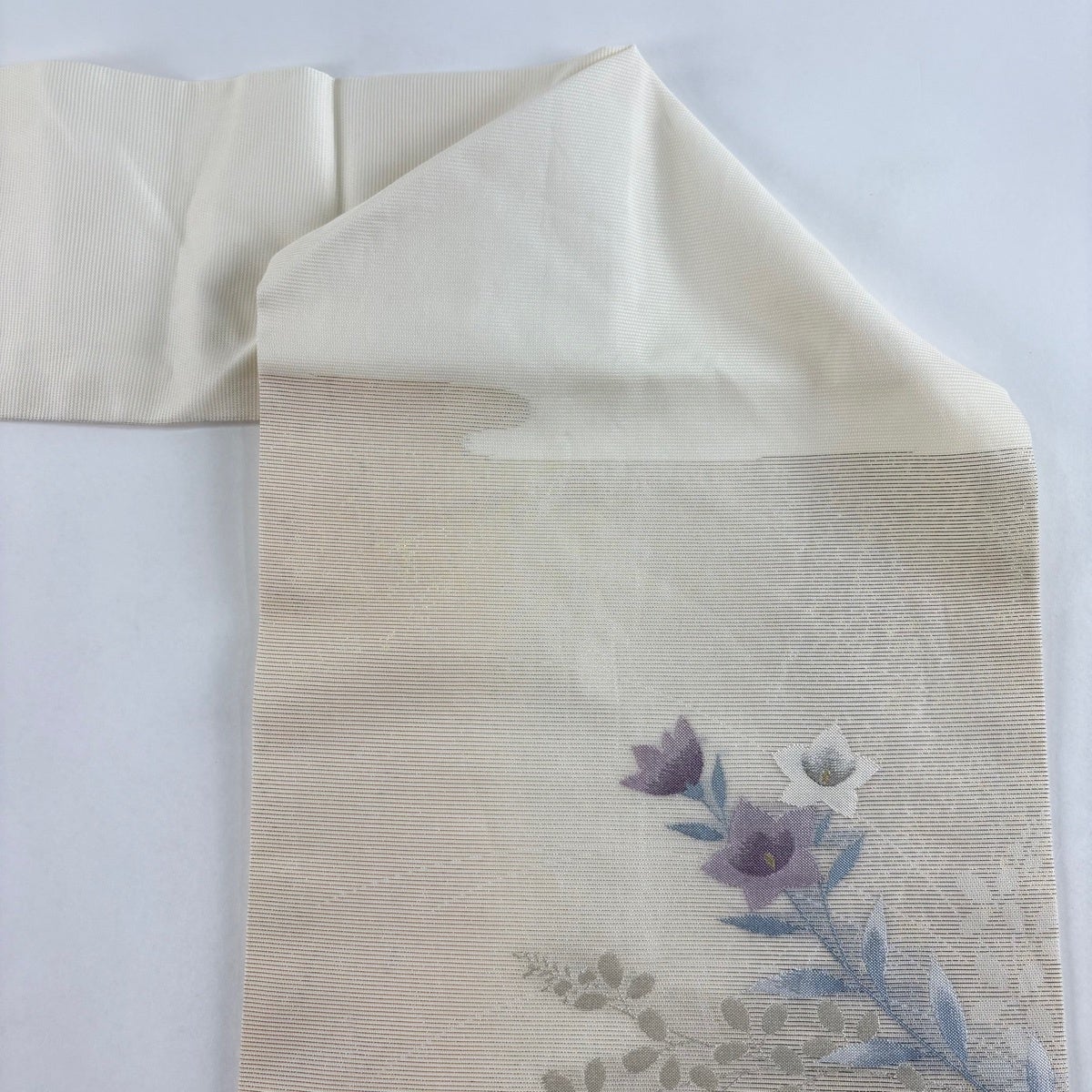 名古屋帯 秀品 夏帯 絽 桔梗 萩 金銀糸 箔 クリーム 正絹｜中古・古着