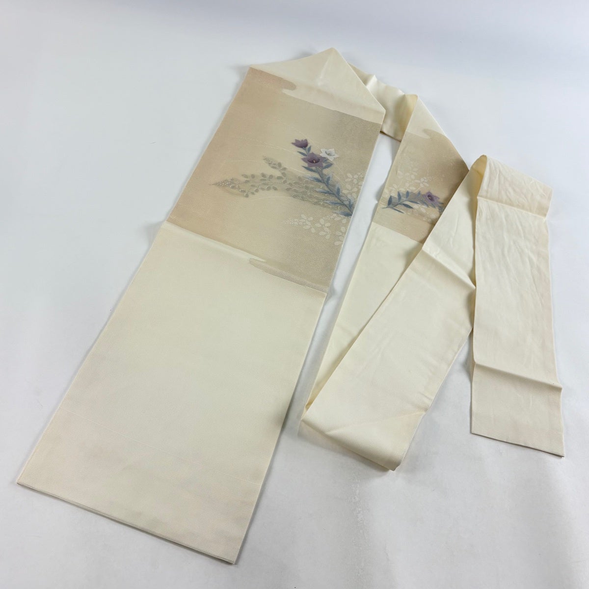 名古屋帯 秀品 夏帯 絽 桔梗 萩 金銀糸 箔 クリーム 正絹｜中古・古着