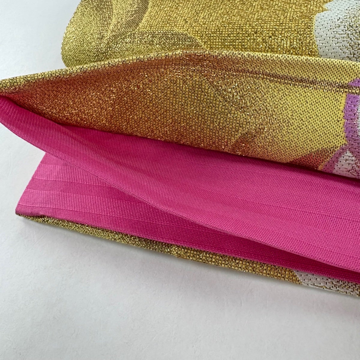 美品】 袋帯 秀品 桜 桜の花びら 金糸 箔 からし色 六通 正絹｜中古