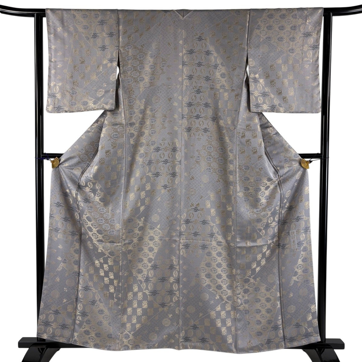 美品】 お召 身丈167.5cm 裄丈68.5cm L 袷 京御召し 花唐草 薄緑 正絹