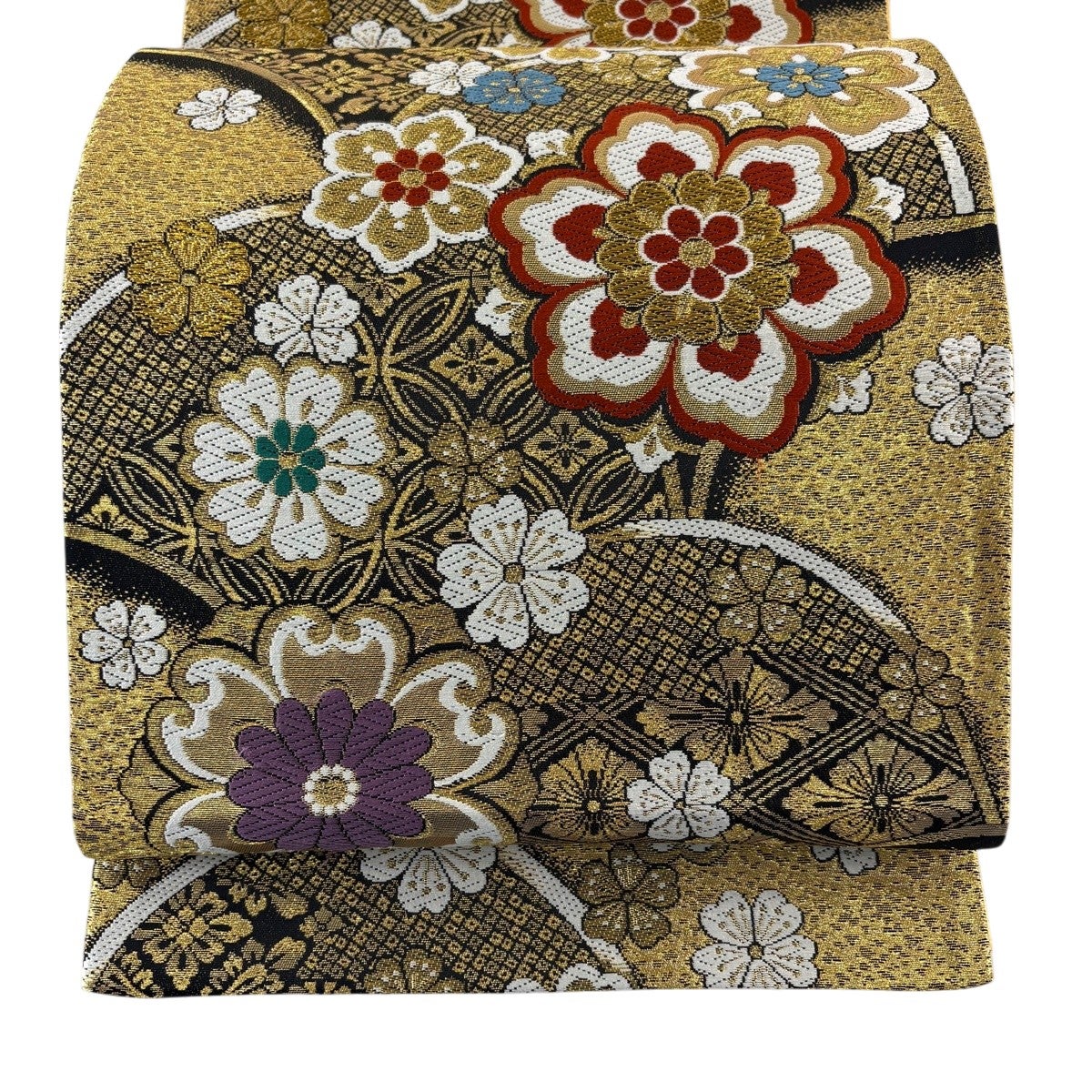 美品】 袋帯 秀品 華文 七宝 金糸 箔 金色 六通 正絹｜中古・古着