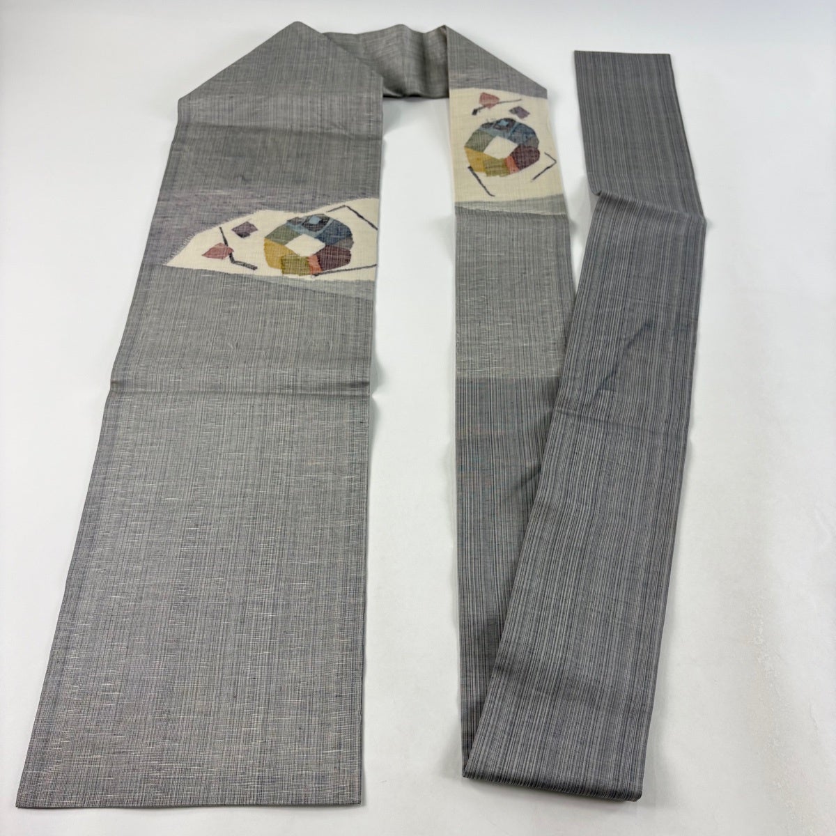 名古屋帯 秀品 夏帯 幾何学 灰色 正絹｜中古・古着・リサイクル着物