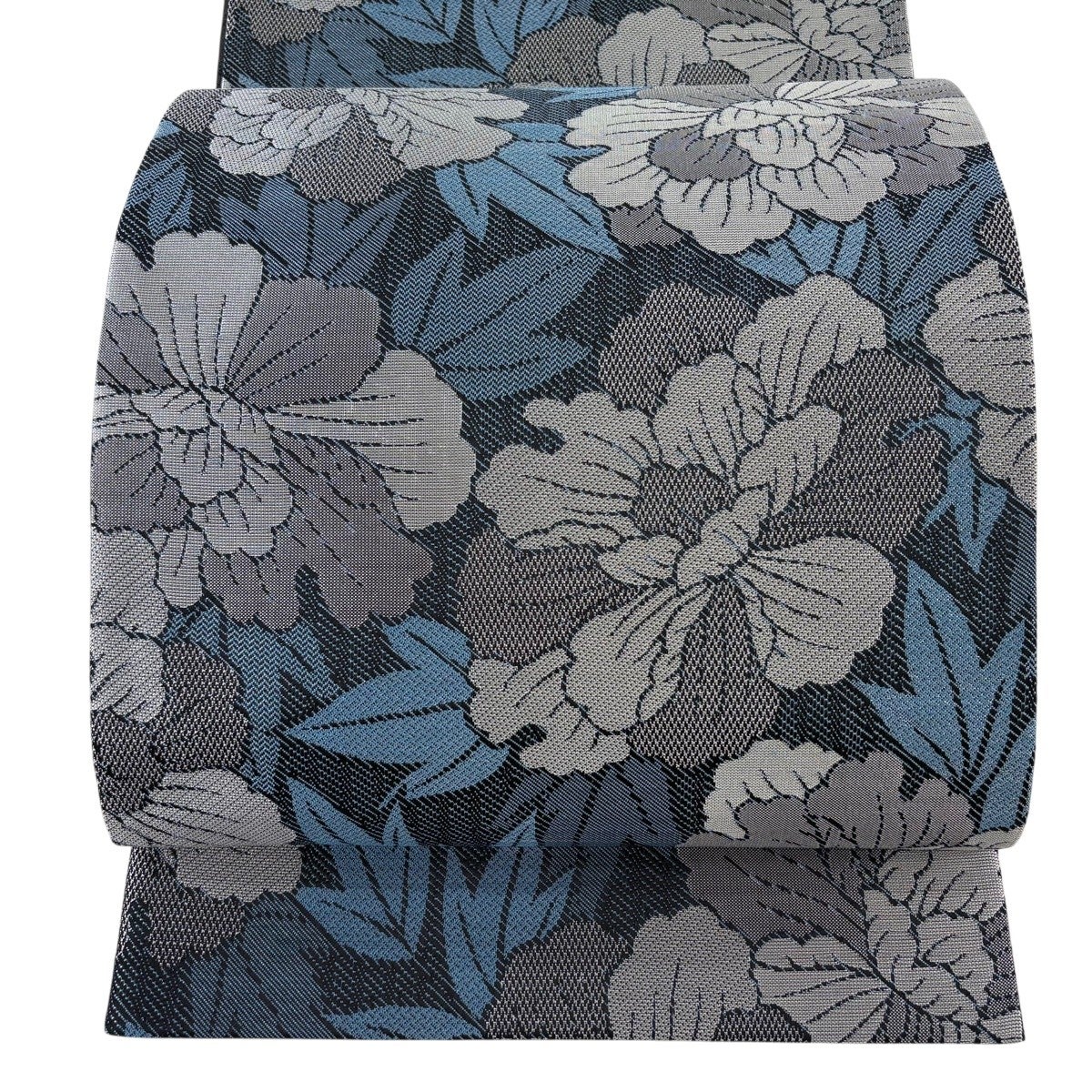 美品】 袋帯 逸品 斉藤三才 落款あり 草花 銀糸 水色 六通 正絹｜中古