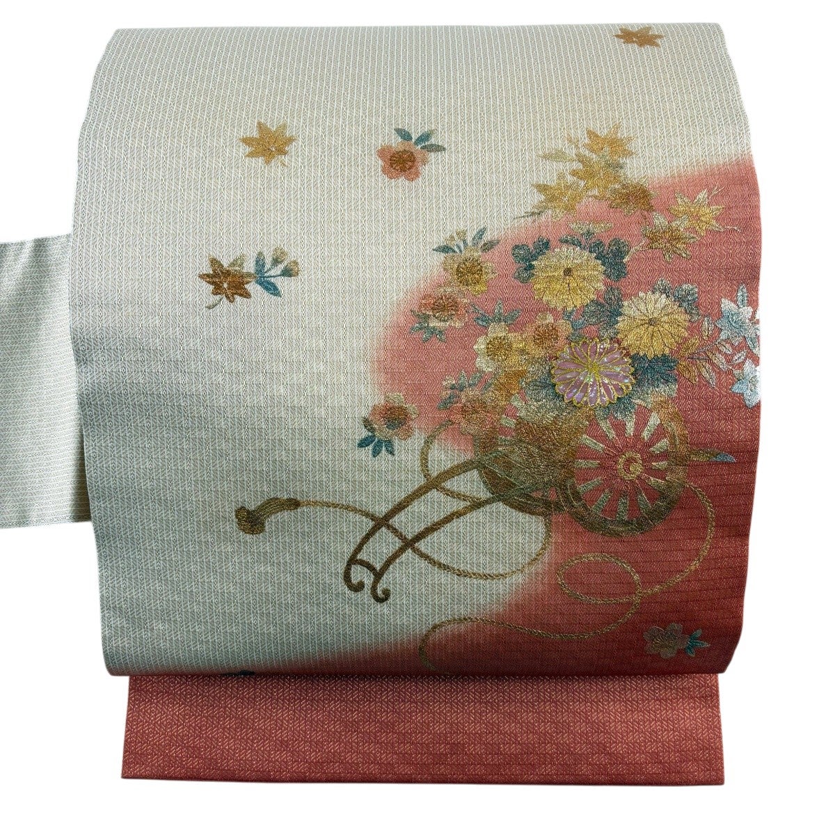 美品】 名古屋帯 秀品 草花 螺鈿 金彩 ベージュ 正絹｜中古・古着