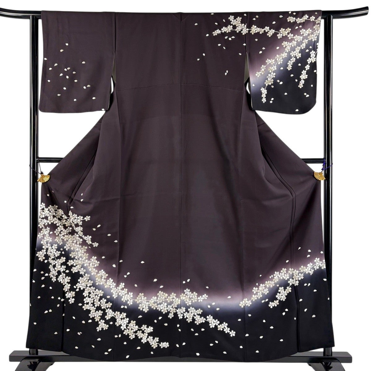 訪問着 身丈154cm 裄丈62cm S 袷 草花 葉柄 絞り 濃紫 正絹 秀品|中古 訪問着 身丈154cm 裄丈62cm S 袷 草花 葉柄 絞り 濃紫 正絹 秀品|中古