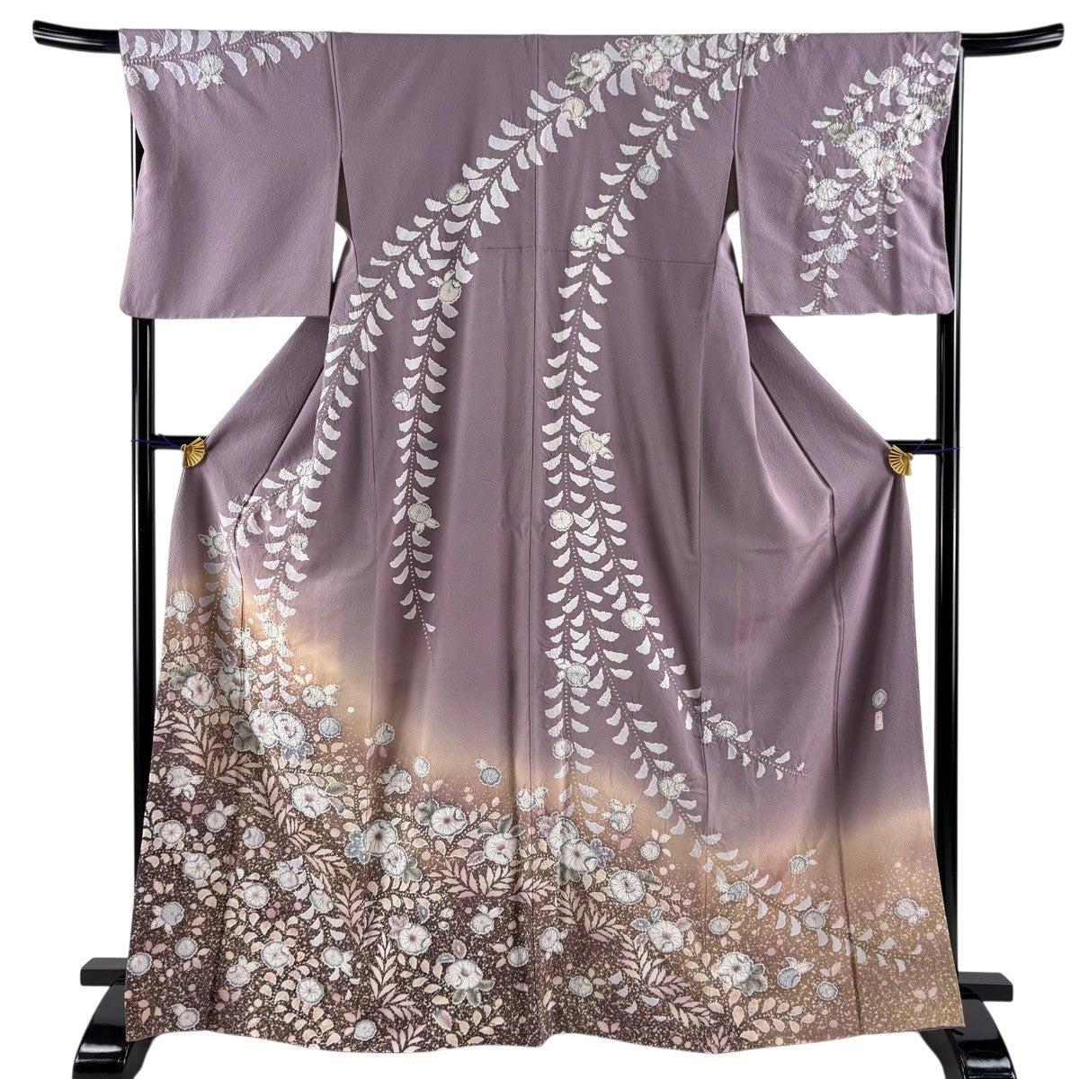 G04 美品 花模様 正絹 長襦袢 裄 67.5 訪問着 身丈167.5cm 裄丈67cm M 袷 落款あり 辻が花 染め分け ぼかし