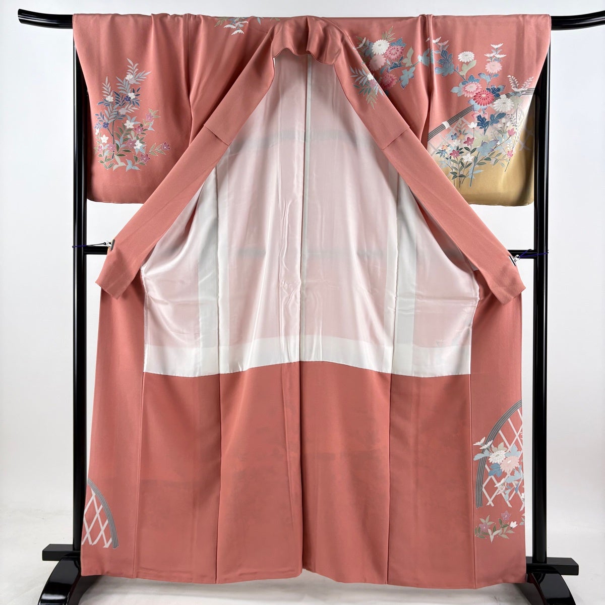 美品】 訪問着 身丈162.5cm 裄丈68cm L 袷 落款あり 菊 光悦垣 ぼかし