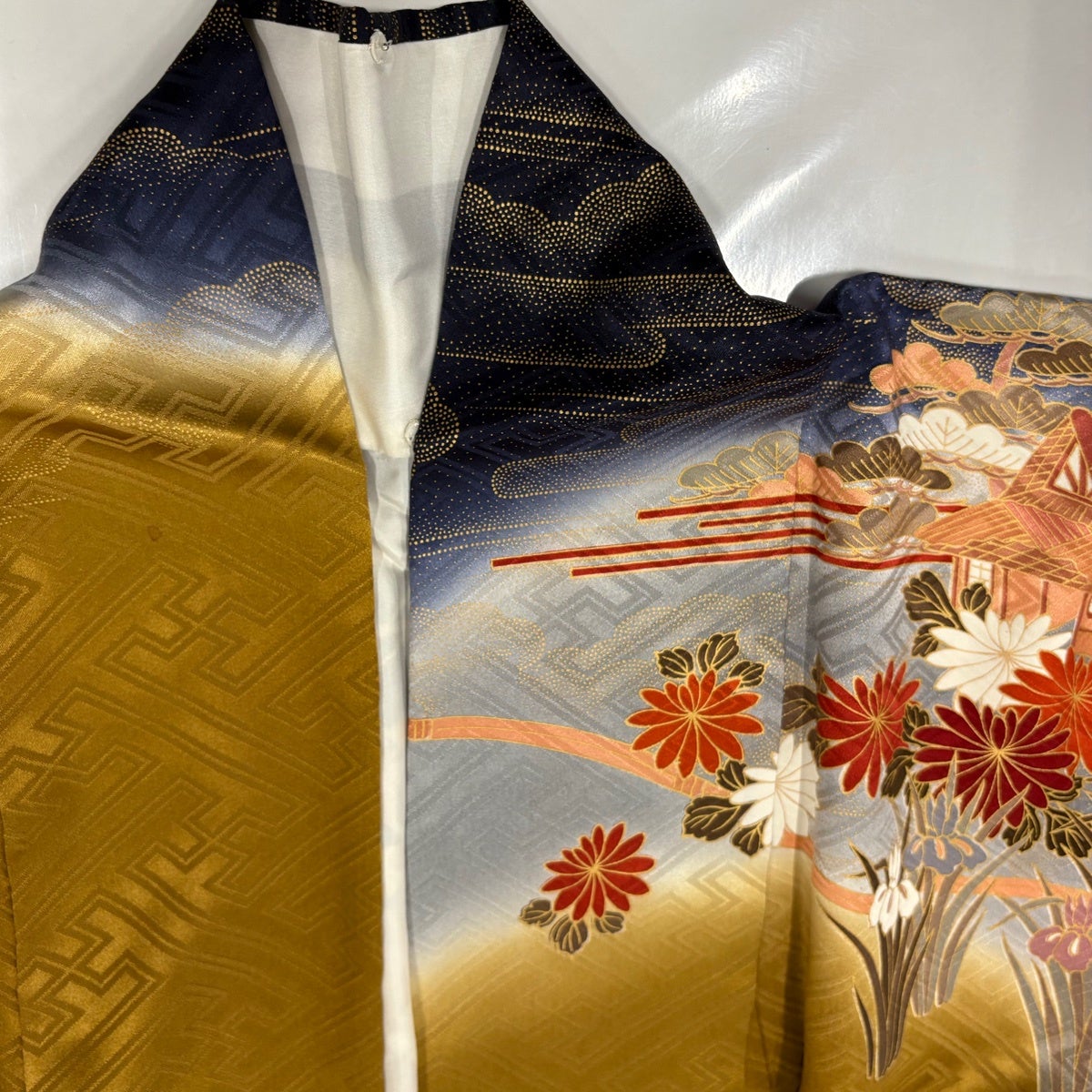 振袖 秀品 草花 金糸 金彩 オレンジ 袷 身丈152.5cm 裄丈62cm S 正絹