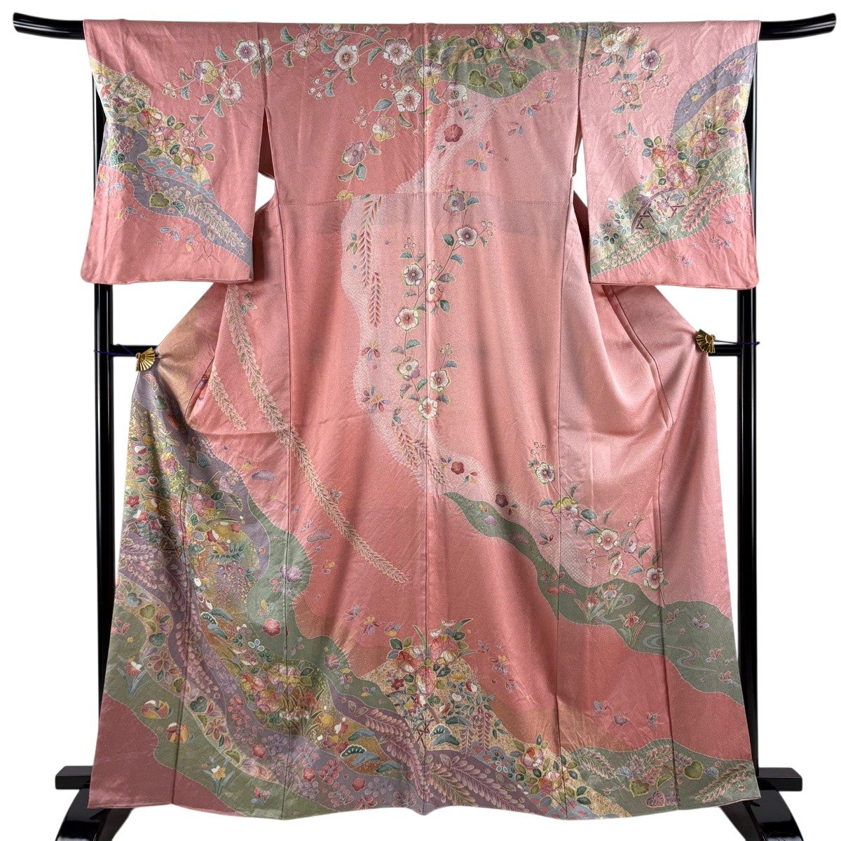 美品】 訪問着 身丈159cm 裄丈67cm M 袷 菊 道長取り 金糸 金彩 ピンク
