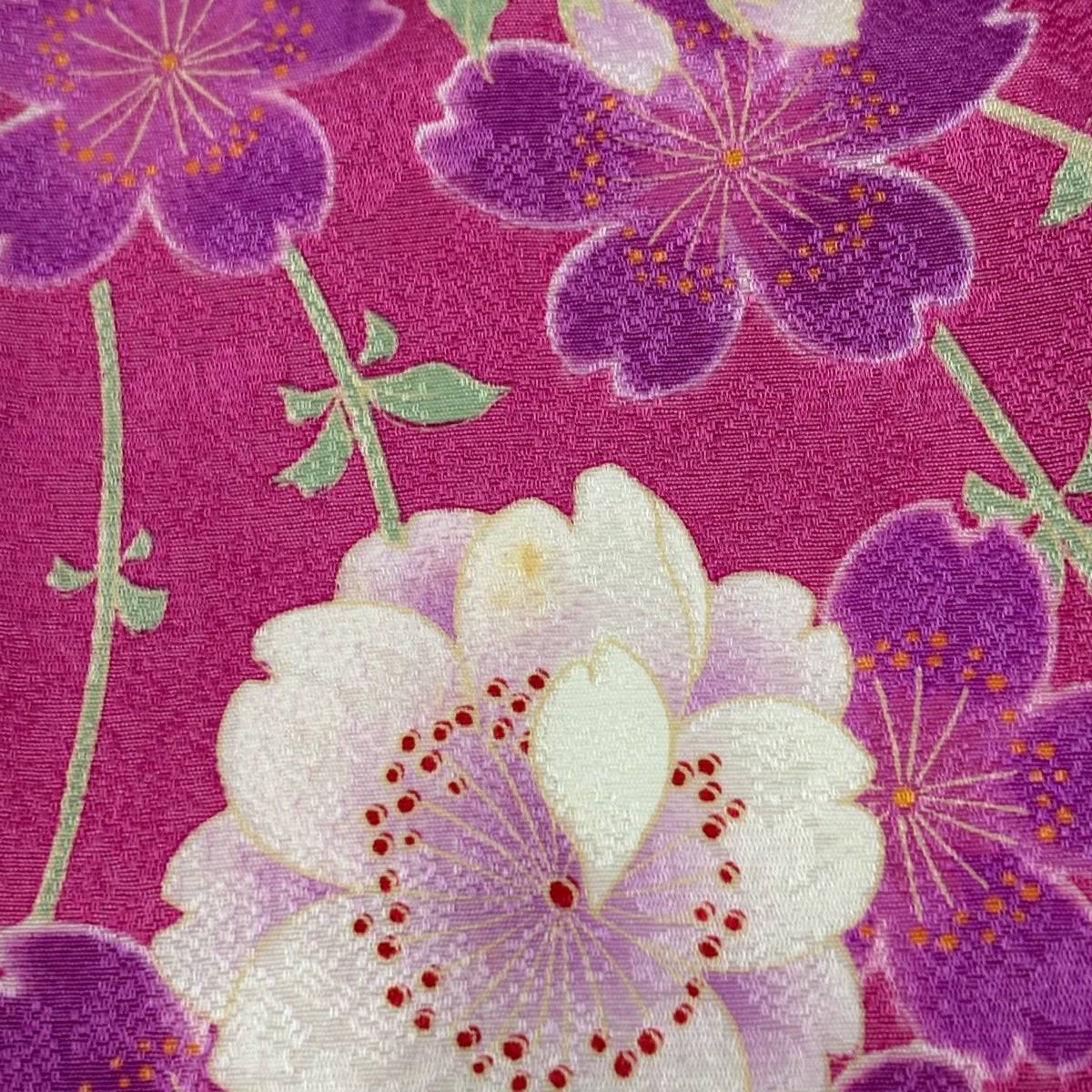 美品】 振袖 身丈160cm 裄丈66.5cm M 袷 牡丹 桜 刺繍 箔 濃ピンク