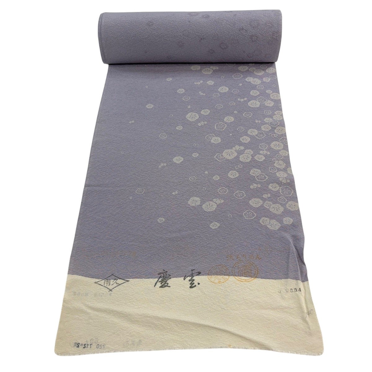 反物 秀品 小紋 花 縮緬 灰紫 正絹｜中古・古着・リサイクル着物通販