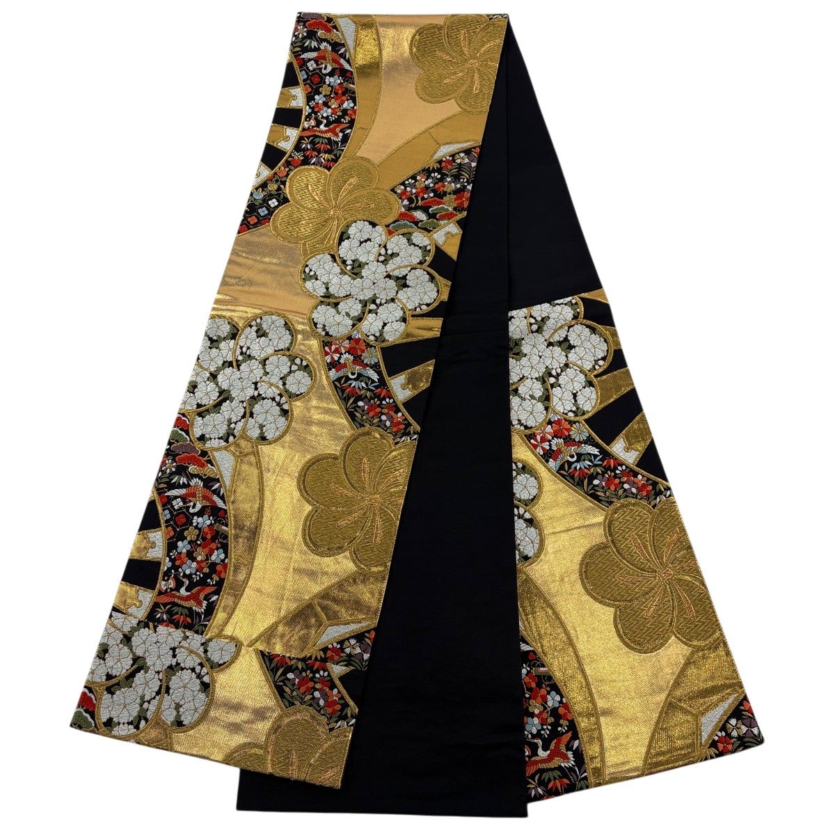 美品】 振袖 身丈176cm 裄丈70.5cm L 袷 袋帯フルセット 貝桶 草花