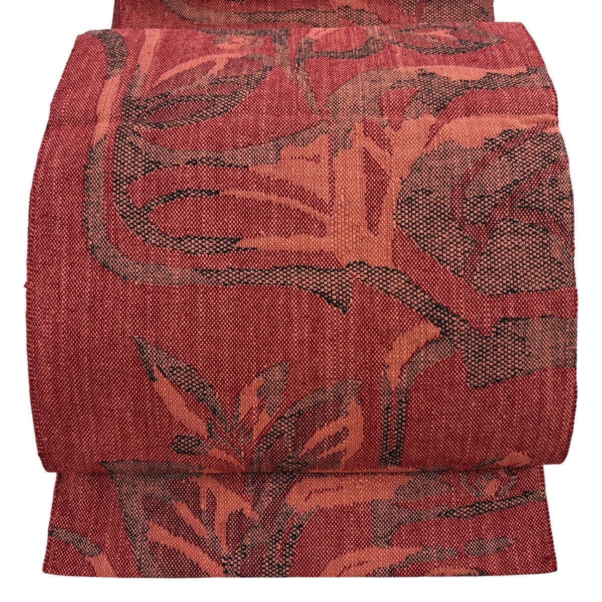 美品】 名古屋帯 秀品 八寸名古屋帯 松葉仕立て 草花 幾何学模様 茶色
