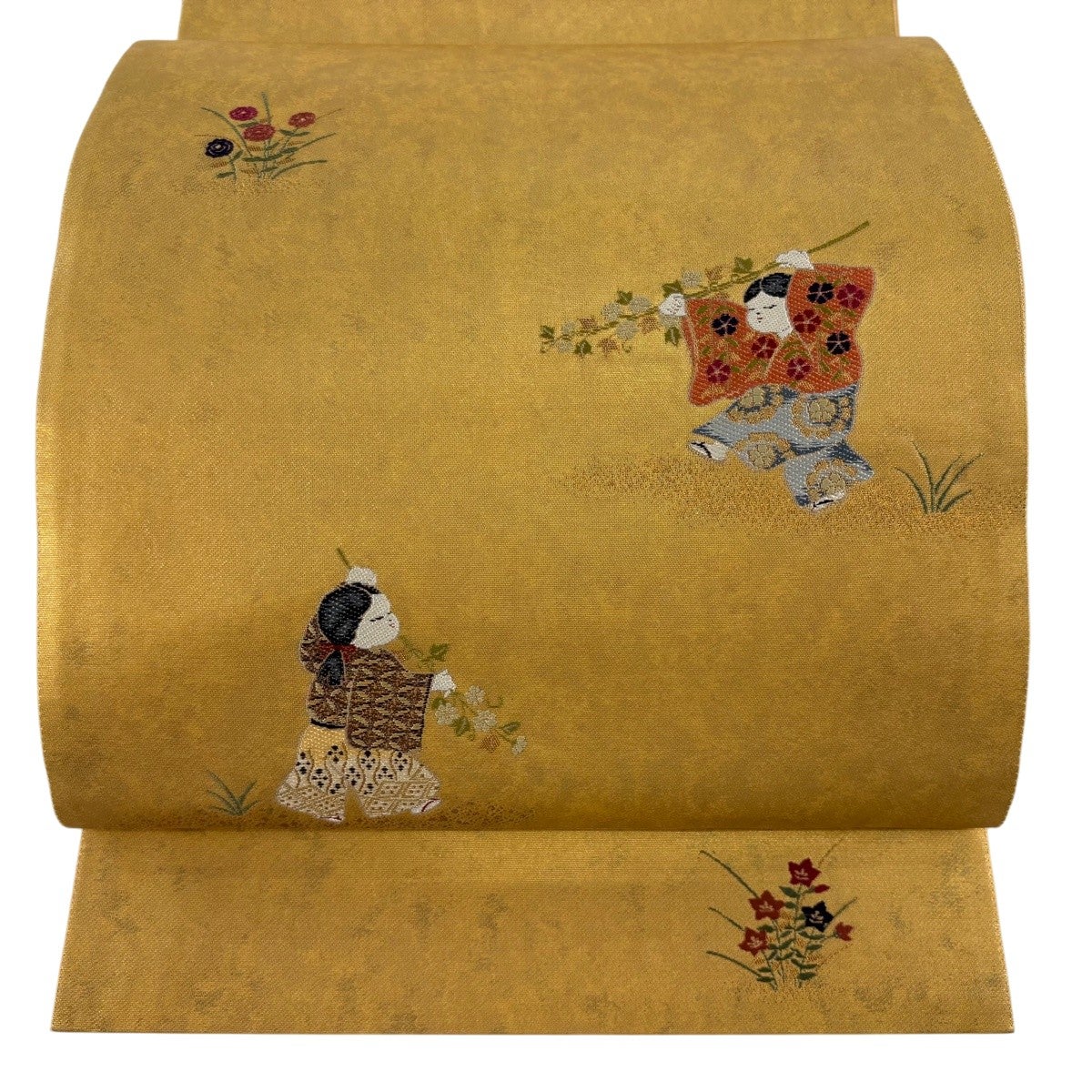 美品】 袋帯 逸品 亀甲 華文 相良刺繍 灰緑 六通 正絹｜中古・古着