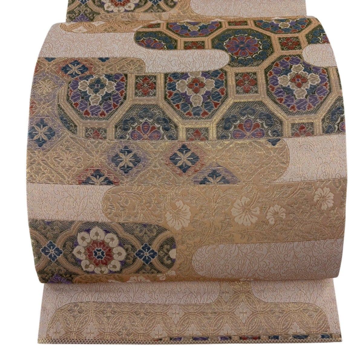 袋帯　フォーマル　正絹　六通柄　蜀江花文　金糸　箔 美品】 袋帯 秀品 蜀江文 花鳥 金糸 箔 金色 六通 正絹｜中古・古着