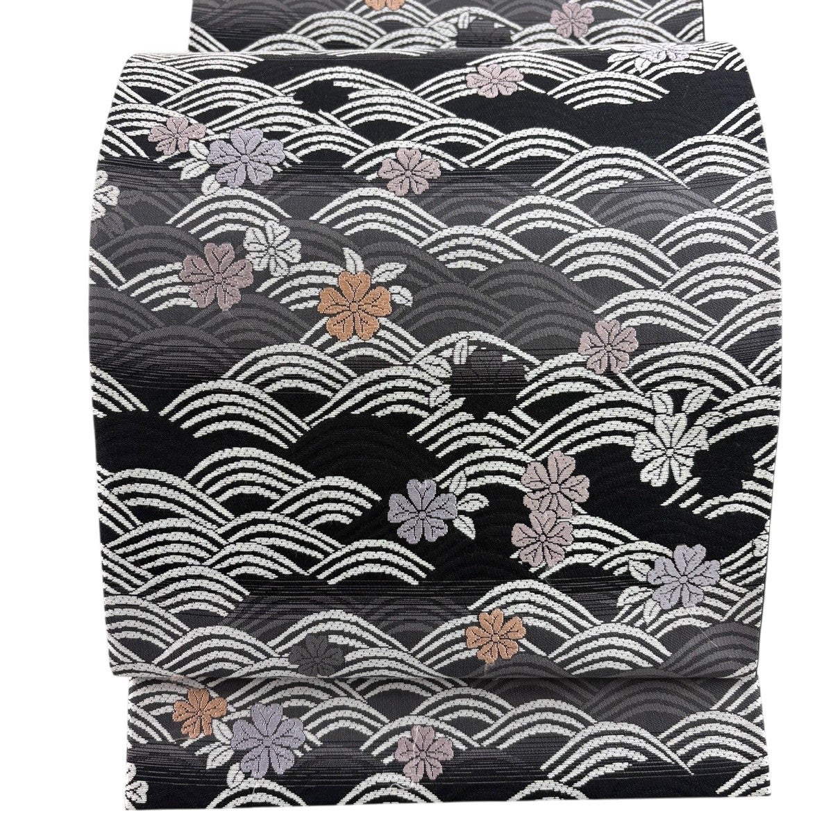 ショッピング正規品 バイセル 着物 名品 袋帯 紫 桜 幾何学模様 唐織 金糸 箔 六通 正絹 ☆☆☆☆