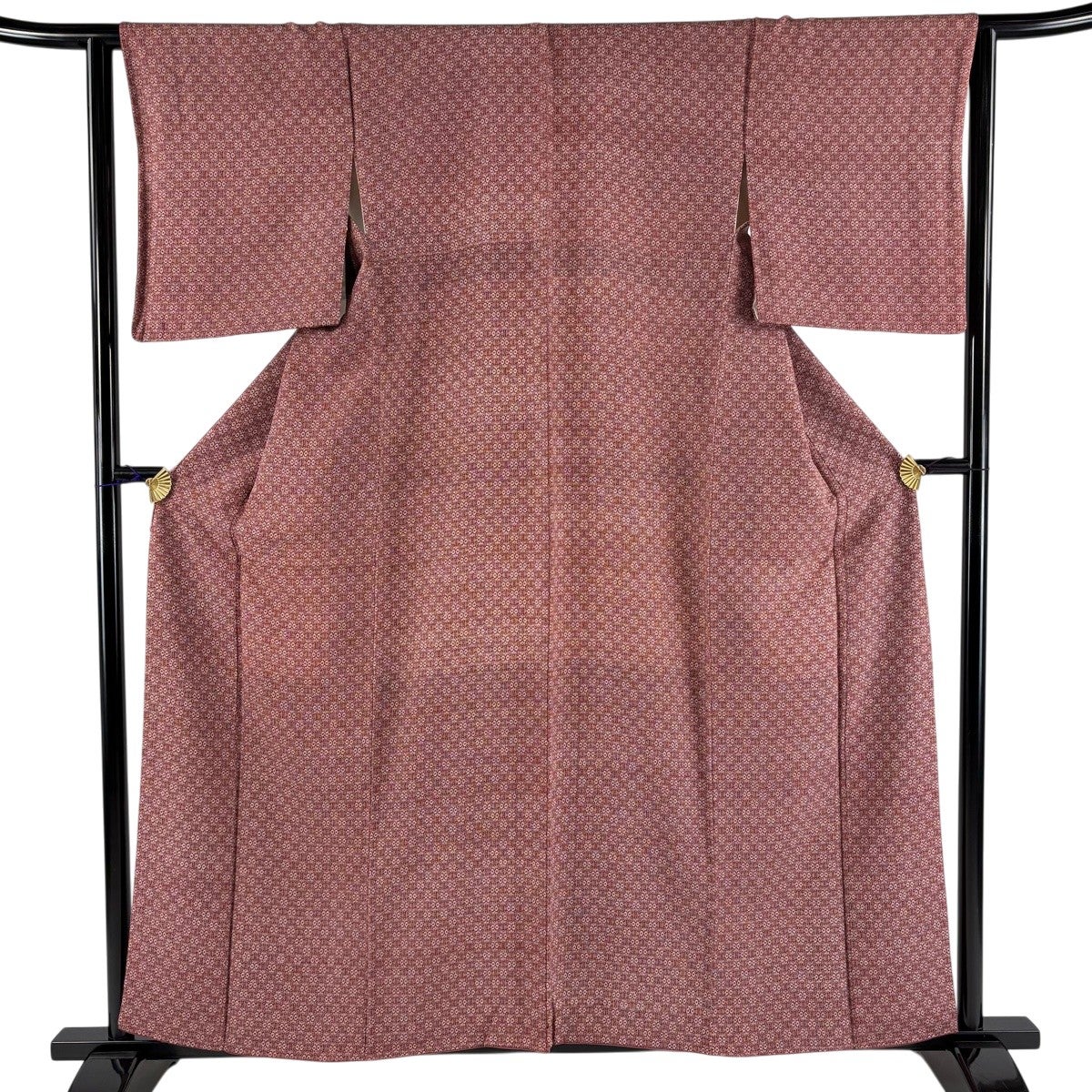 紬 身丈159.5cm 裄丈61.5cm 正絹 秀品 【中古】 紬 身丈159.5cm 裄丈61.5cm S 袷 華文 幾何学 えんじ色 正絹 優品