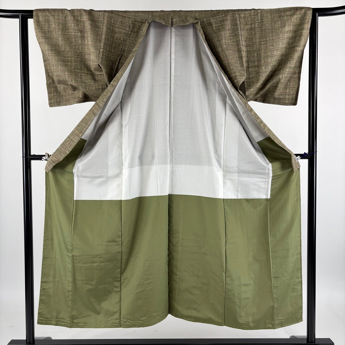 美品】 小紋 身丈150.5cm 裄丈62cm S 袷 紬地 バチ衿 幾何学模様 茶
