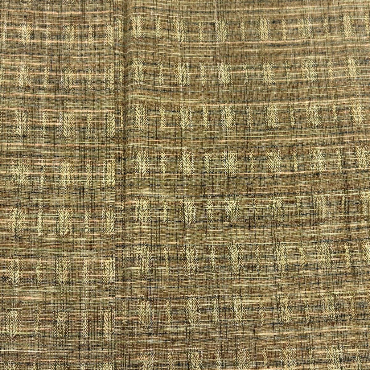 美品】 小紋 身丈150.5cm 裄丈62cm S 袷 紬地 バチ衿 幾何学模様 茶